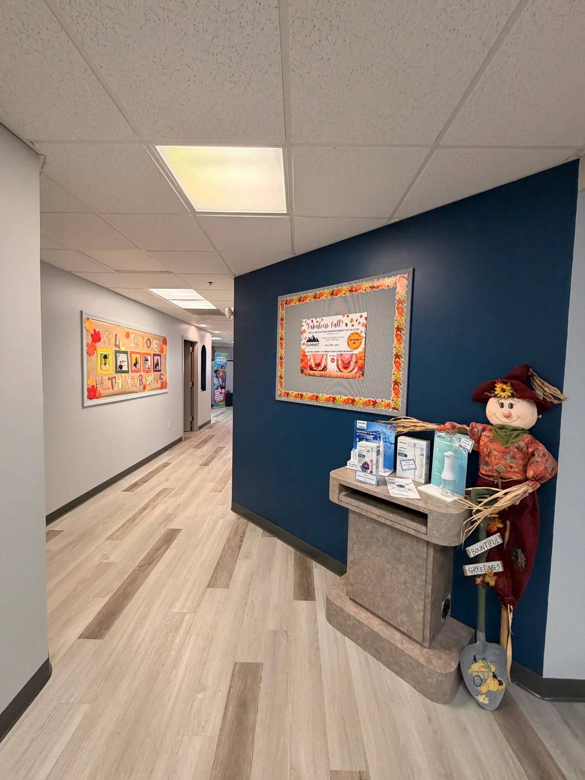 Hallway and patient care station at Summit Orthodontics